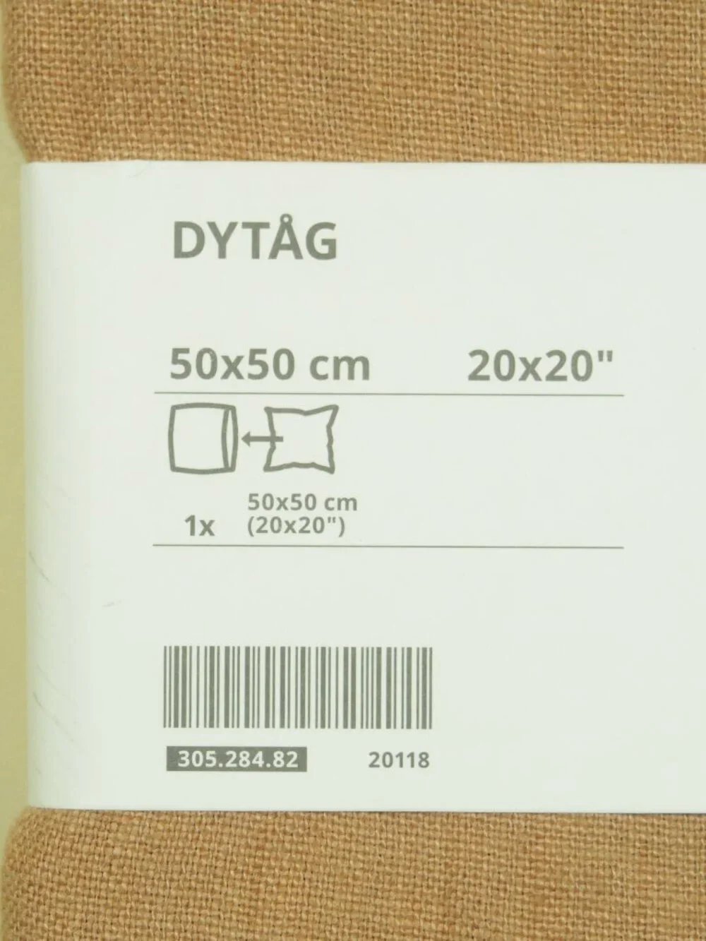 Ikea Dytag Cushion Cover Linen Square Pillow 20” x 20” Dark Beige Lot of 2 New